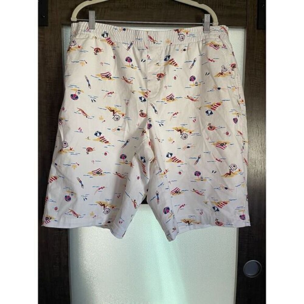 Lands’ End Women's Shorts White Beach Scene Elastic Waist Pull‎ On Mid Rise Sz18
